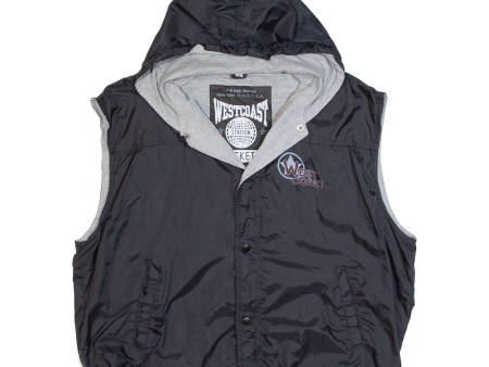 WEST COAST STATION Sleeveless Mens Track Jacket Black Nylon USA Hooded XL Online Hot Sale