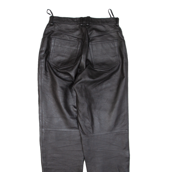 Womens Leather Trousers Black Regular Tapered W26 L29 For Sale