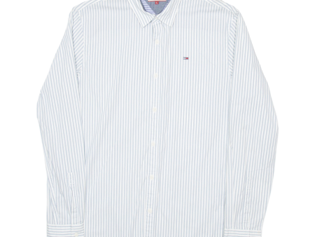 TOMMY HILFIGER Denim Slim Fit Mens Shirt White Striped Long Sleeve L Online now