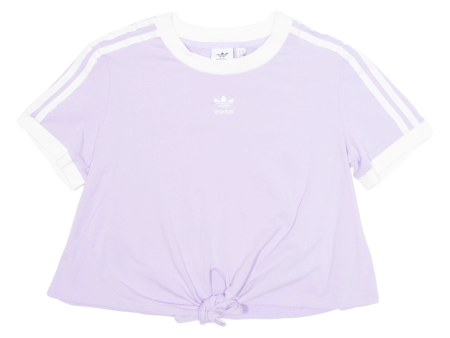 ADIDAS Tie Front Cropped Womens T-Shirt Purple UK 14 Online Sale