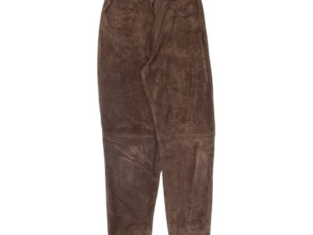 Womens Leather Trousers Brown Regular Tapered Suede W26 L30 on Sale