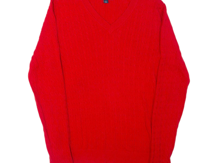 TOMMY HILFIGER Womens Jumper Red V-Neck Cable Knit L For Cheap