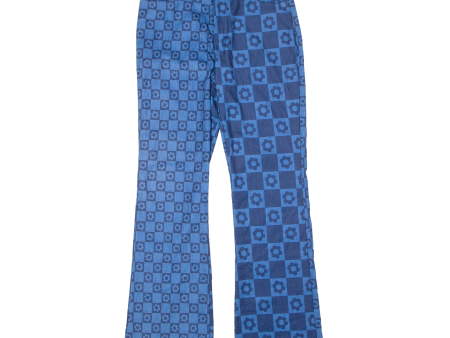 Floral Checkerboard Womens Trousers Blue Slim Flared W28 L30 For Discount