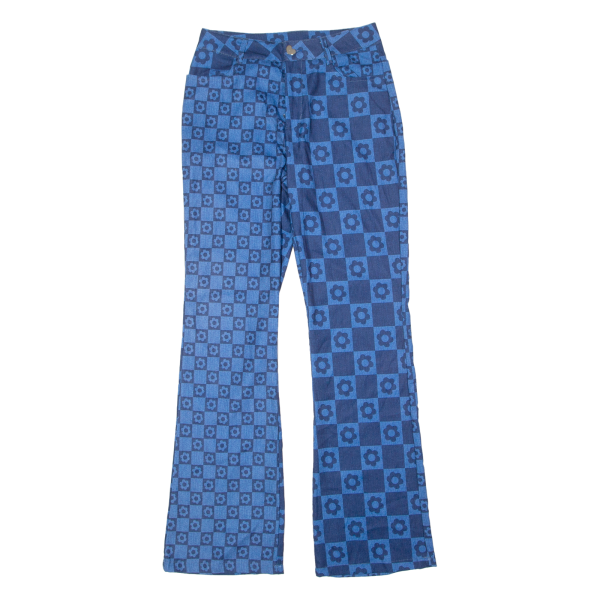 Floral Checkerboard Womens Trousers Blue Slim Flared W28 L30 For Discount