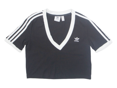 ADIDAS Cropped Womens T-Shirt Black V-Neck UK 12 Sale