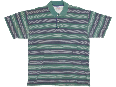 MCCRAE S Basic Cotton Mens Polo Shirt Green Striped L Discount