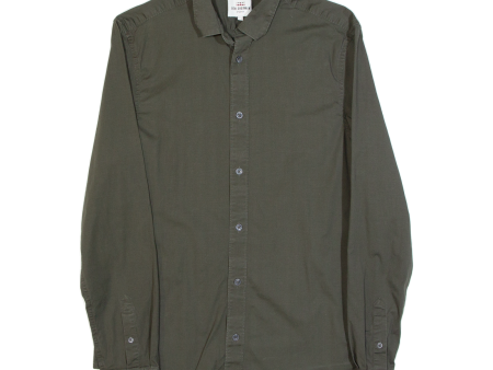 BEN SHERMAN Slim Fit Mens Plain Shirt Green Long Sleeve M Online Sale