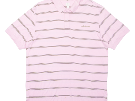 ADIDAS Mens Polo Shirt Pink Striped XL Sale