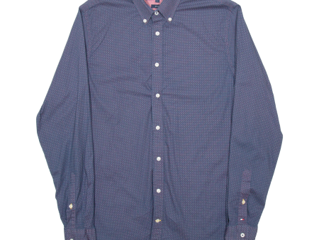 TOMMY HILFIGER Stretch Mens Formal Shirt Blue Polka Dot Long Sleeve L For Cheap