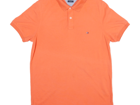 TOMMY HILFIGER Slim Fit Mens Polo Shirt Orange L For Sale