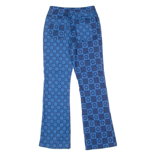 Floral Checkerboard Womens Trousers Blue Slim Flared W28 L30 For Discount