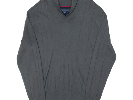 TOMMY HILFIGER Mens Jumper Grey V-Neck Tight Knit L Supply