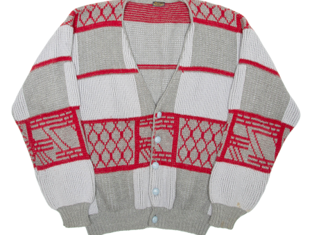 MARCEL SCHEINER Mens Patterned Cardigan Grey V-Neck Chunky Knit Wool XL For Discount