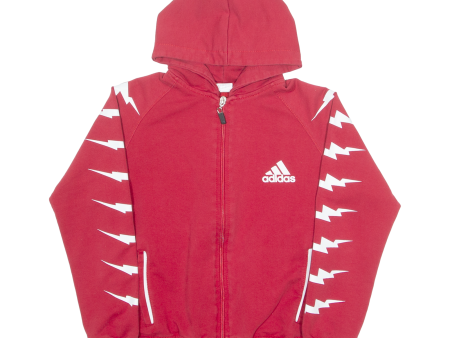 ADIDAS Boys Red Hoodie Full Zip L Fashion