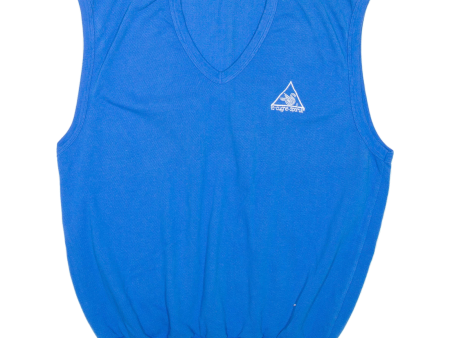 LE CYGNE SPORTIF Mens Vest Blue V-Neck 90s Tight Knit Sleeveless L Online now