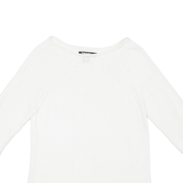 DKNY Womens Jumper White Tight Knit 3 4 Sleeve L on Sale