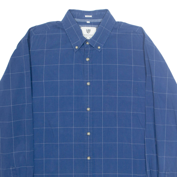 WARREN & PARKER Fitted Mens Shirt Blue Check Long Sleeve XL For Cheap