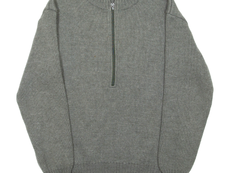 Military Mens Jumper Grey 1 2 Zip Chunky Knit Wool L Hot on Sale