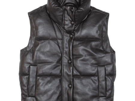 ZARA Womens Puffer Gilet Black Leather XS Fashion