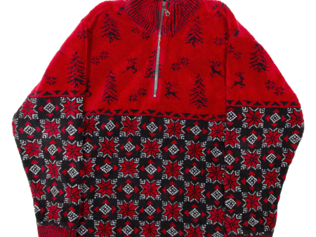 TSUNAMI Mens Patterned Fleece Red Fair Isle 1 2 Zip XS For Discount