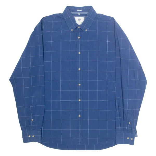 WARREN & PARKER Fitted Mens Shirt Blue Check Long Sleeve XL For Cheap