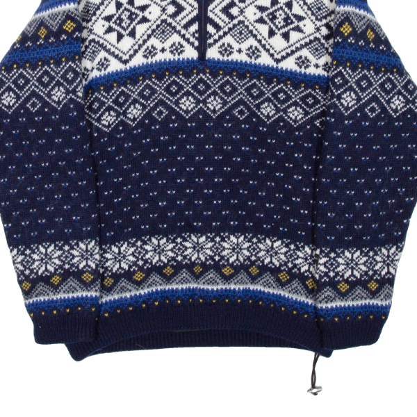 F.LLI CAMPAGNOLO Lined Mens Patterned Jumper Blue 1 4 Zip Chunky Knit S For Sale