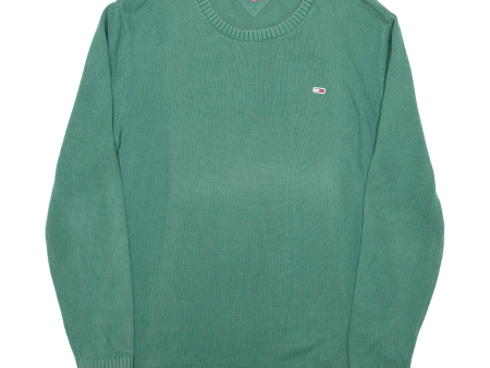 TOMMY HILFIGER Regular Fit Mens Jumper Green Crew Neck Tight Knit XL Cheap