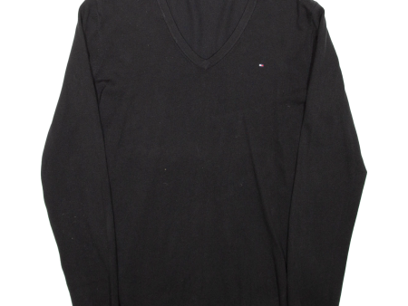 TOMMY HILFIGER Mens Jumper Black V-Neck Tight Knit M For Discount