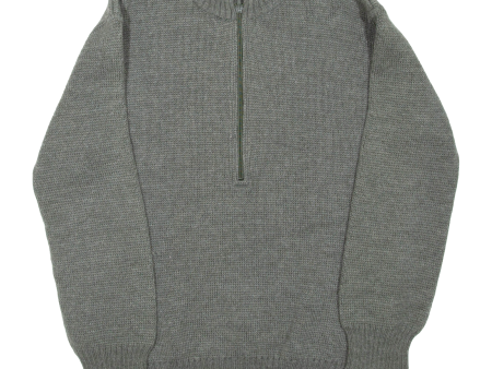 Military Mens Jumper Grey 1 2 Zip Chunky Knit Wool XL For Sale