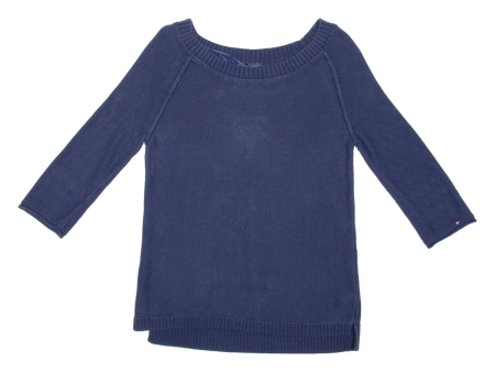 TOMMY HILFIGER Womens Jumper Blue Tight Knit 3 4 Sleeve M on Sale