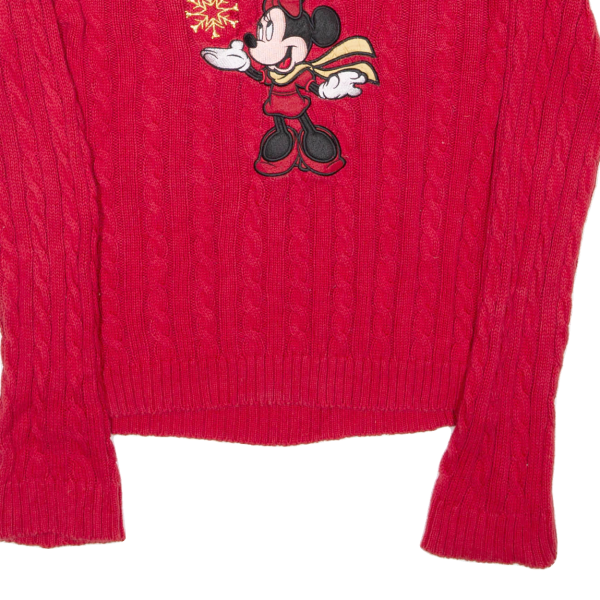 DISNEY Minnie Mouse Womens Jumper Red Crew Neck Cable Knit L Online Sale