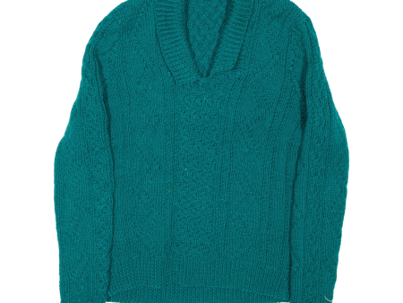 Womens Heavy Knit Jumper Green Collared Cable Knit S Online