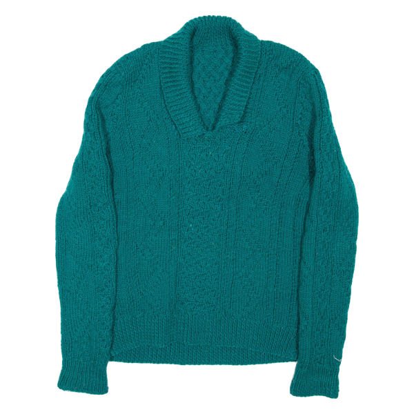 Womens Heavy Knit Jumper Green Collared Cable Knit S Online