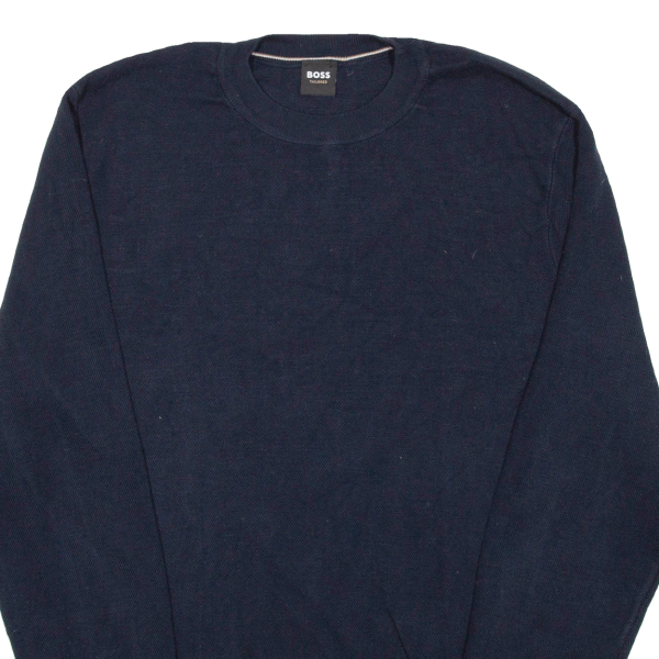 BOSS Tailored Mens Jumper Blue Crew Neck Tight Knit Silk XL Cheap