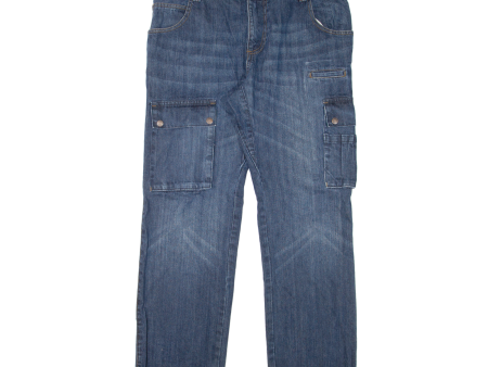 WORKER Cargo Style Mens Jeans Blue Regular Straight Stone Wash W35 L32 Fashion