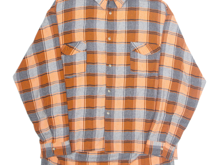 FRONT SIDE Mens Flannel Shirt Orange Check Long Sleeve 2XL For Discount