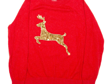 H&M Reindeer Womens Patterned Jumper Red Tight Knit Nylon M Discount