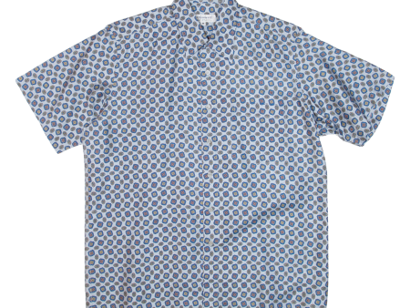 Vintage CHANNITI Mens Shirt Blue Silk 90s Geometric Short Sleeve M For Sale