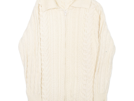 Womens Aran Jumper Cream Collared Cable Knit S Hot on Sale