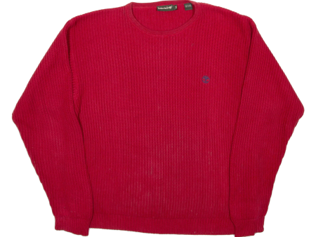 TIMBERLAND Mens Heavy Knit Jumper Red Crew Neck Chunky Knit M Fashion