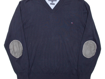 TOMMY HILFIGER Mens Jumper Blue V-Neck Tight Knit XL Cheap