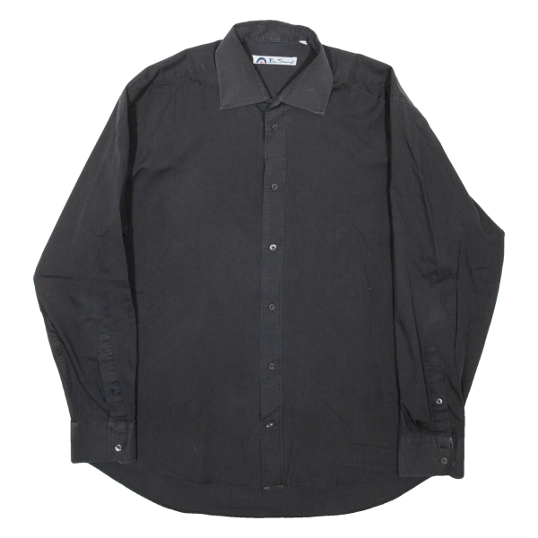 BEN SHERMAN Mens Plain Shirt Black Long Sleeve L Discount