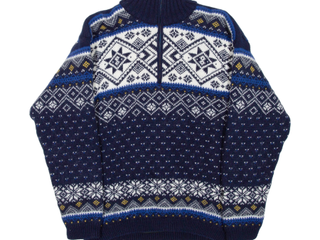 F.LLI CAMPAGNOLO Lined Mens Patterned Jumper Blue 1 4 Zip Chunky Knit S For Sale