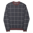 TED BAKER Mens Patterned Jumper Grey Check Crew Neck Tight Knit Wool M Sale