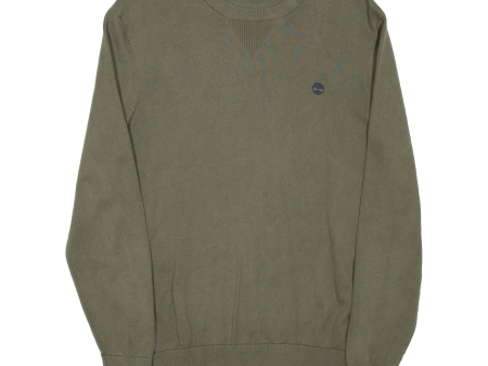 TIMBERLAND Mens Jumper Green Crew Neck Tight Knit M on Sale