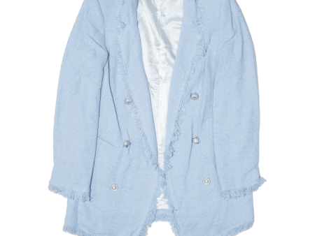 ZARA Raw Hem Blazer Jacket Blue Womens S Cheap