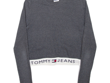 TOMMY HILFIGER Cropped Womens Jumper Grey Crew Neck Tight Knit S Hot on Sale