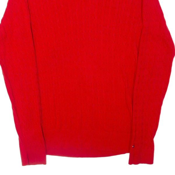 TOMMY HILFIGER Womens Jumper Red V-Neck Cable Knit L For Cheap