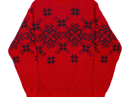 Mens Patterned Jumper Red Fair Isle High Neck Chunky Knit S For Discount