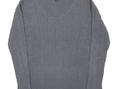 TOMMY HILFIGER Womens Jumper Grey V-Neck Cable Knit XL Cheap